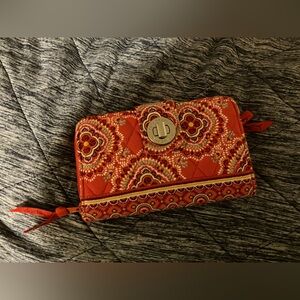 Vera Bradley Orange Women's Cotton Turnlock Wallet with Glasses Holder